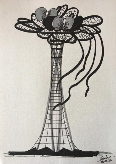 Tekening getiteld "Orchid Tower" door Nicolas Chammat, Origineel Kunstwerk, Marker