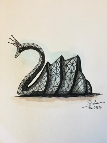 Zeichnungen mit dem Titel "Swan Building" von Nicolas Chammat, Original-Kunstwerk, Aquarell
