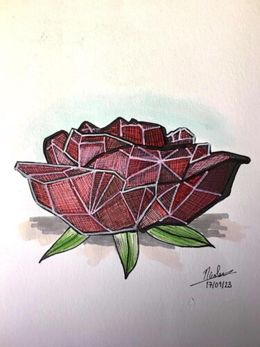 Drawing titled "Rose Building" by Nicolas Chammat, Original Artwork, Marker