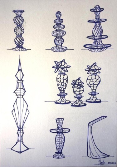 Disegno intitolato "Futuristic Towers" da Nicolas Chammat, Opera d'arte originale, Pennarello