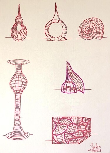 Zeichnungen mit dem Titel "Futuristic Towers 2" von Nicolas Chammat, Original-Kunstwerk, Marker