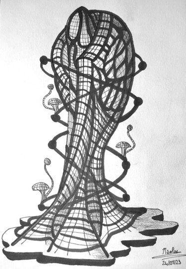 Desenho intitulada "Abstract Tower" por Nicolas Chammat, Obras de arte originais, Marcador