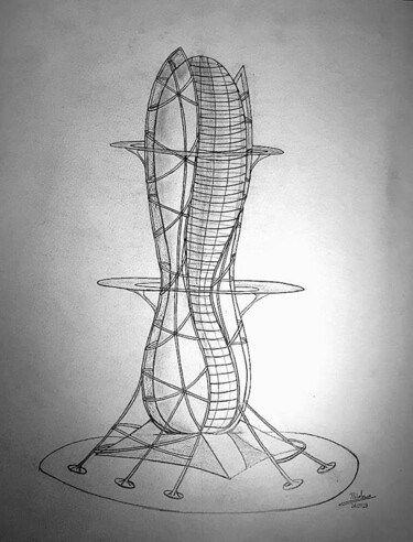 Zeichnungen mit dem Titel "Doraemon Tower" von Nicolas Chammat, Original-Kunstwerk, Bleistift