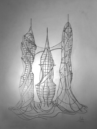 Zeichnungen mit dem Titel "Atlantica" von Nicolas Chammat, Original-Kunstwerk, Graphit
