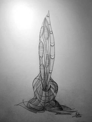 图画 标题为“Birth Tower” 由Nicolas Chammat, 原创艺术品, 石墨