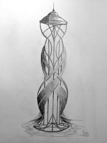 Desenho intitulada "Light Tower" por Nicolas Chammat, Obras de arte originais, Grafite