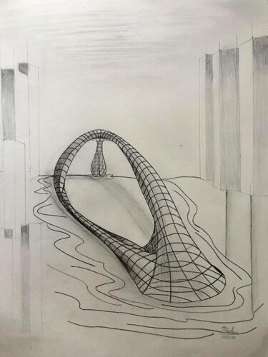Desenho intitulada "Loop Building" por Nicolas Chammat, Obras de arte originais, Grafite