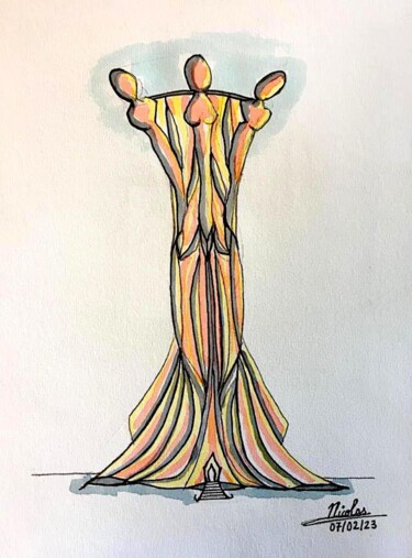 Disegno intitolato "Aunts Tower" da Nicolas Chammat, Opera d'arte originale, Pennarello