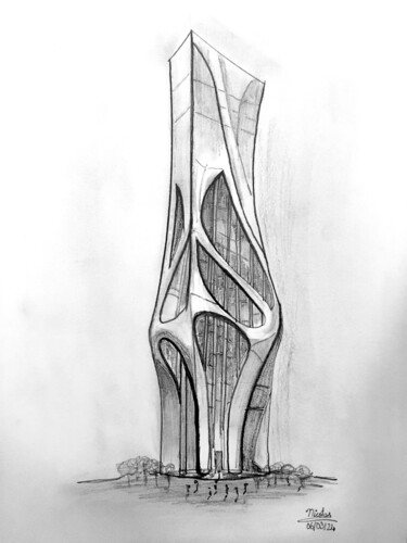 Dibujo titulada "Da Vinci Building" por Nicolas Chammat, Obra de arte original, Lápiz