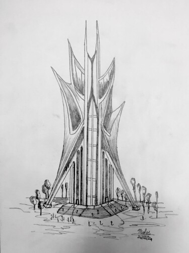 Zeichnungen mit dem Titel "Star Building" von Nicolas Chammat, Original-Kunstwerk, Graphit