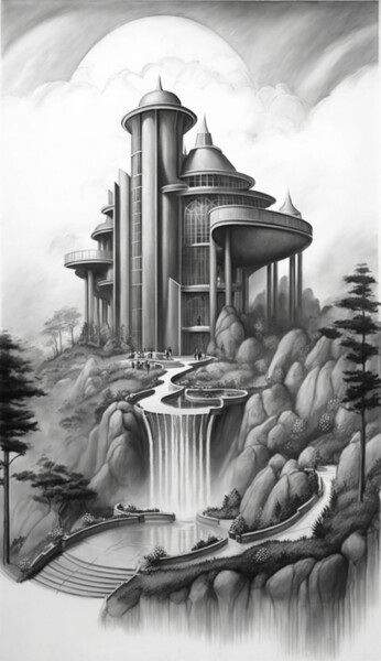 Цифровое искусство под названием "Castle on the Hills…" - Nicolas Chammat, Подлинное произведение искусства, Изображение, сг…