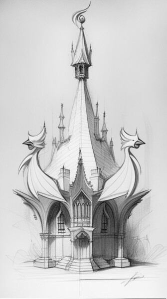 Artes digitais intitulada "Swan Building - Dig…" por Nicolas Chammat, Obras de arte originais, Imagem gerada por IA