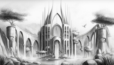 Digitale Kunst getiteld "Camelot Castle" door Nicolas Chammat, Origineel Kunstwerk, AI gegenereerde afbeelding