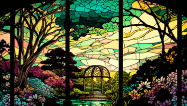 Zeichnungen mit dem Titel "Landscape Vitrail" von Nicolas Chammat, Original-Kunstwerk, Glasmalerei