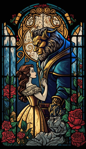 Drawing titled "Beauty & The Beast" by Nicolas Chammat, Original Artwork, Stained glass painting