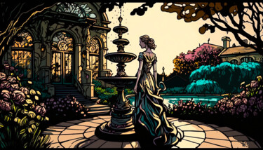 Desenho intitulada "Lady in the Garden" por Nicolas Chammat, Obras de arte originais, Pintura de vitral