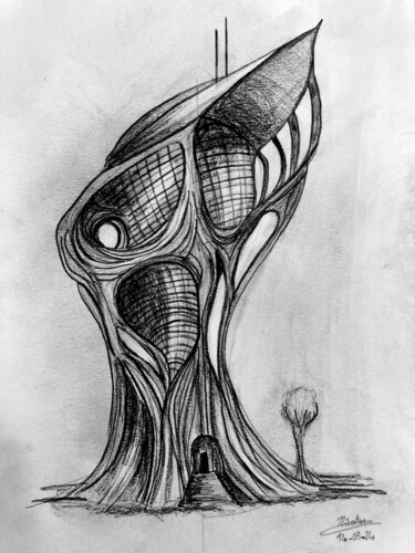 Desenho intitulada "Tree Medical Center" por Nicolas Chammat, Obras de arte originais, Lápis