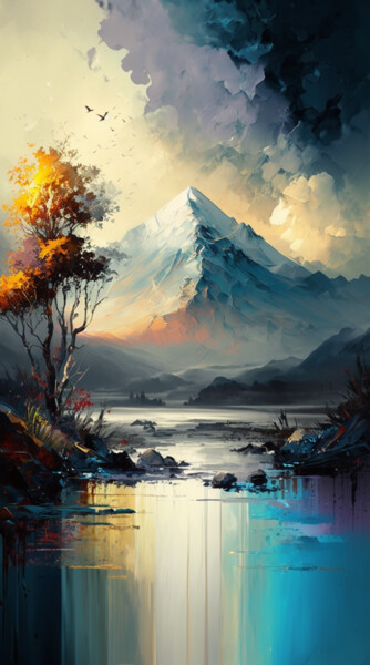 Цифровое искусство под названием "The Mountain" - Nicolas Chammat, Подлинное произведение искусства, Изображение, сгенериров…