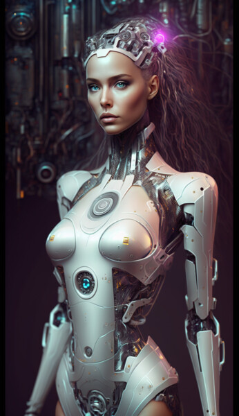 Digitale Kunst mit dem Titel "Mechanized Barbie" von Nicolas Chammat, Original-Kunstwerk, KI-generiertes Bild