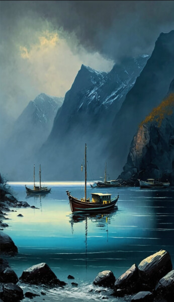 Digitale Kunst mit dem Titel "Elronto Harbor" von Nicolas Chammat, Original-Kunstwerk, KI-generiertes Bild