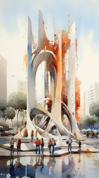 Digitale Kunst mit dem Titel "Sky Square" von Nicolas Chammat, Original-Kunstwerk, KI-generiertes Bild