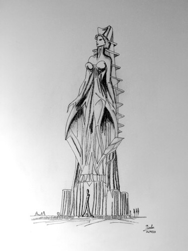 Dibujo titulada "Aquarius Tower" por Nicolas Chammat, Obra de arte original, Rotulador