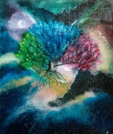 Painting titled "L'Arbre-monde" by Nicolas Daubresse, Original Artwork, Acrylic Mounted on Wood Stretcher frame
