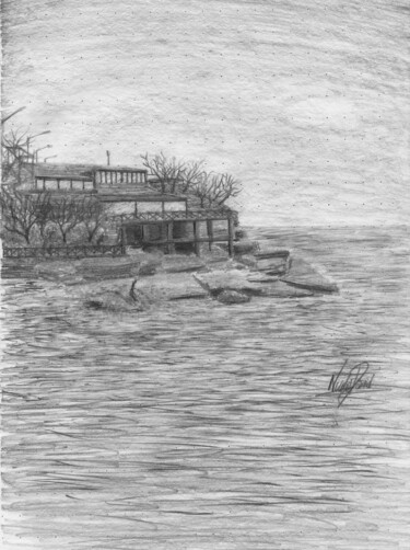 Drawing titled ""Playa Chica, Mar d…" by Nicolas David Correa, Original Artwork, Charcoal
