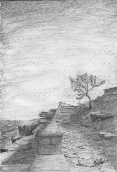 Drawing titled ""Playa Chica, Mar d…" by Nicolas David Correa, Original Artwork, Charcoal