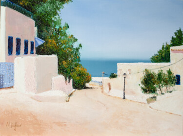 Картина под названием "Sidi Bou Saïd" - Nicolas Duffaud, Подлинное произведение искусства, Масло Установлен на Деревянная па…