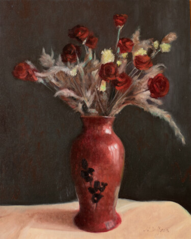 Pintura titulada "Le vase rouge" por Nicolas Duffaud, Obra de arte original, Oleo