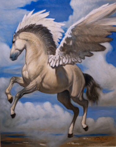 Painting titled "Cheval ailé" by Nicolas Duffaud, Original Artwork, Oil