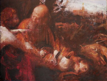 Painting titled "Le sacrifice d'Isaac" by Nicolas Gey, Original Artwork, Acrylic Mounted on Wood Stretcher frame