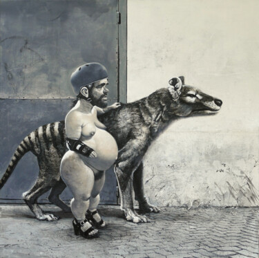 Malerei mit dem Titel "Tigre de Tasmanie (…" von Nicolas Gey, Original-Kunstwerk, Acryl