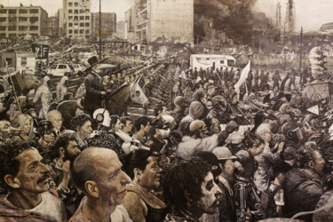 Peinture intitulée "La foule (Les évacu…" par Nicolas Gey, Œuvre d'art originale, Acrylique