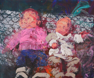 Painting titled "Deux enfants" by Nicolas Gey, Original Artwork, Acrylic