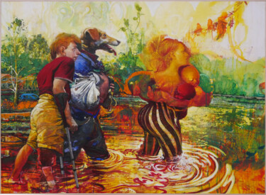 Картина под названием "La traversée #5" - Nicolas Gey, Подлинное произведение искусства, Акрил Установлен на Деревянная рама…
