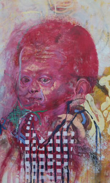 Картина под названием "Enfant à la chemise…" - Nicolas Gey, Подлинное произведение искусства, Акрил Установлен на Деревянная…