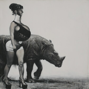 Painting titled "Rhinocéros de Sumat…" by Nicolas Gey, Original Artwork, Acrylic Mounted on Wood Stretcher frame