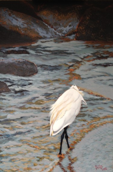 Painting titled "Egret" by Nicolas Gheur, Original Artwork, Oil