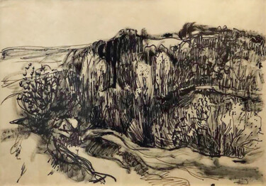 Peinture intitulée "Path by the hill -…" par Nicolas Gloutchenko, Œuvre d'art originale, Encre Monté sur Châssis en bois