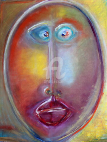Drawing titled "FACE" by Nicolas Guillemard, Original Artwork, Pastel Mounted on Cardboard