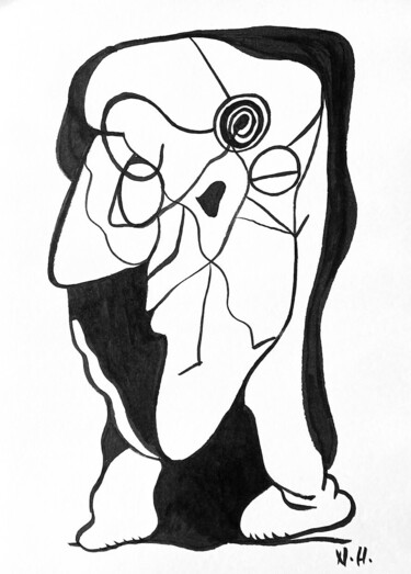 Dessin intitulée "L'homme de coeur" par Nicolas Hée, Œuvre d'art originale, Encre