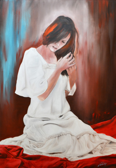 Painting titled "Hestia" by Lebelen, Original Artwork, Oil Mounted on Wood Stretcher frame