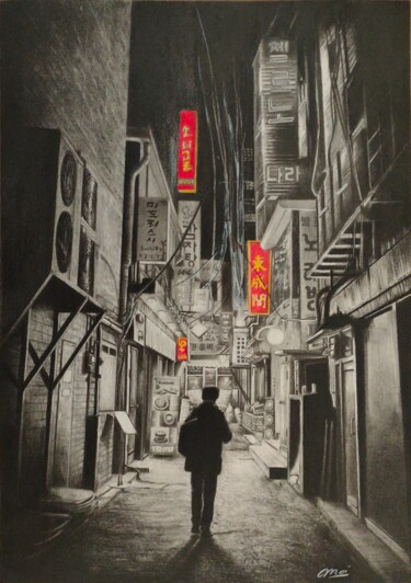 Dibujo titulada "City-Red" por Nicolas Maire, Obra de arte original, Grafito
