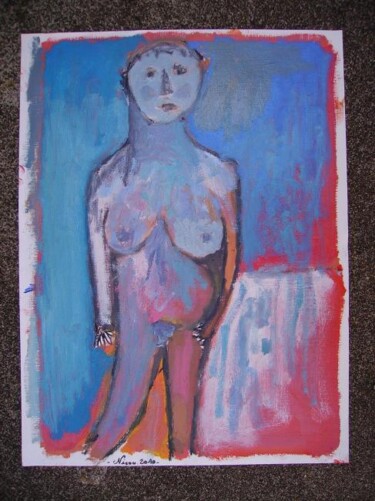 Peinture intitulée "nu sur fond bleu ." par Nicolas Malaize (Nicou), Œuvre d'art originale