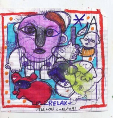 Dessin intitulée "relax ." par Nicolas Malaize (Nicou), Œuvre d'art originale