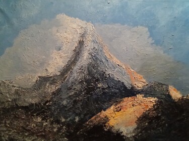 Painting titled "Mont Everest" by Nicolas Martin, Original Artwork, Oil Mounted on Wood Stretcher frame