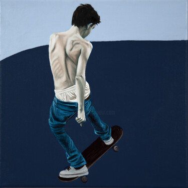 Malerei mit dem Titel "Skate II" von Nicolas Maureau, Original-Kunstwerk, Öl Auf Keilrahmen aus Holz montiert