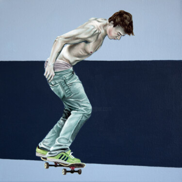 Painting titled "Skate IV" by Nicolas Maureau, Original Artwork, Oil Mounted on Wood Stretcher frame